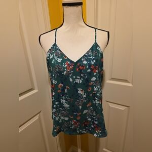 PEACE & PEARLS GREEN FLORSL TANK TOP, SIZE S